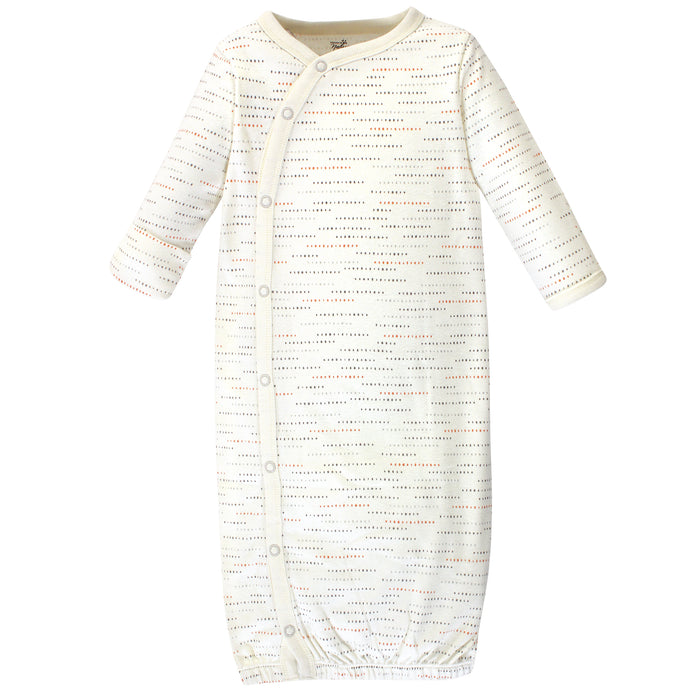 Touched by Nature Baby Boy Organic Cotton Side-Closure Snap Long-Sleeve Gowns 3 Pack, Boho Fox