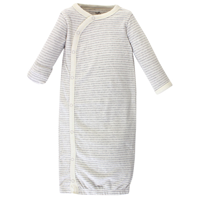 Touched by Nature Baby Organic Cotton Side-Closure Snap Long-Sleeve Gowns 3 Pack, Hedgehog