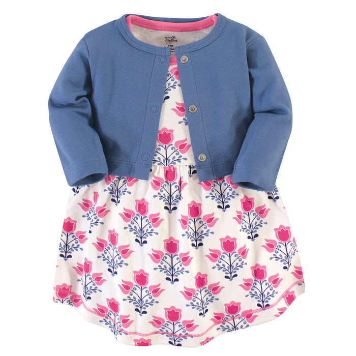 Touched by Nature Organic Cotton Dress and Cardigan 2 Piece Set, Abstract Flower