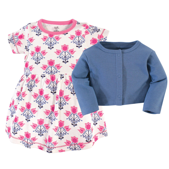 Touched by Nature Organic Cotton Dress and Cardigan 2 Piece Set, Abstract Flower