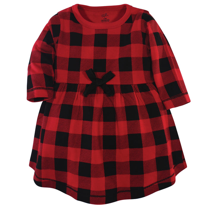 Touched by Nature Baby and Toddler Girl Organic Cotton Long-Sleeve Dresses 2 Pack, Buffalo Plaid