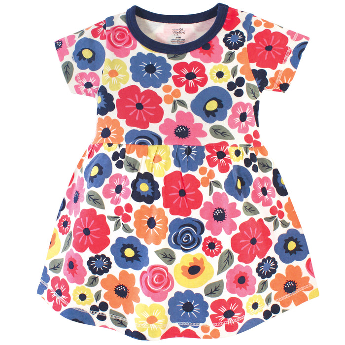 Touched by Nature Baby and Toddler Girl Organic Cotton Short-Sleeve Dresses 2 Pack, Bright Flower