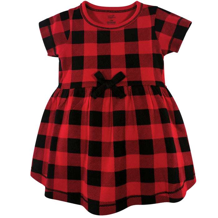 Touched by Nature Baby and Toddler Girl Organic Cotton Dress and Cardigan 2 Piece Set, Buffalo Plaid