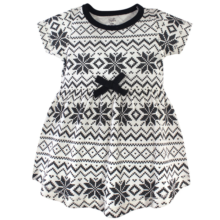 Touched by Nature Organic Cotton Dress and Cardigan 2 Piece Set, Black Fair Isle