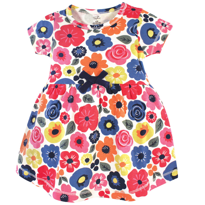 Touched by Nature Baby and Toddler Girl Organic Cotton Dress and Cardigan 2 Piece Set, Bright Flower