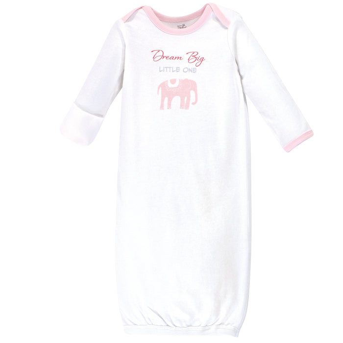 Touched by Nature Baby Girl Organic Cotton Long-Sleeve Gowns 3 Pack, Elephant