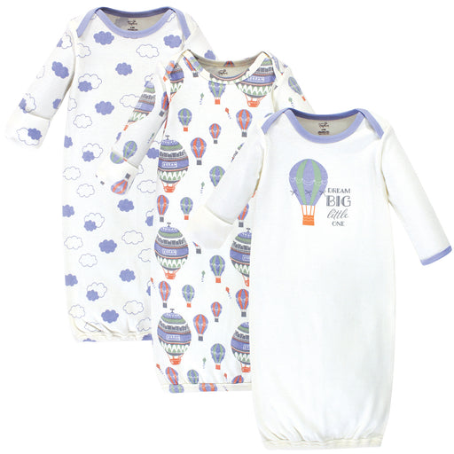 Touched by Nature Baby Boy Organic Cotton Long-Sleeve Gowns 3 Pack, Hot Air Balloon