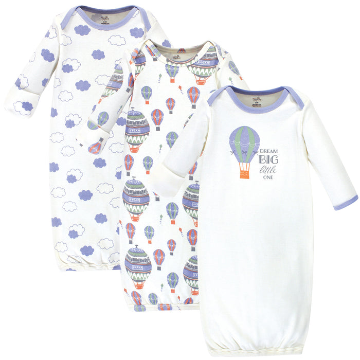 Touched by Nature Baby Boy Organic Cotton Long-Sleeve Gowns 3 Pack, Hot Air Balloon