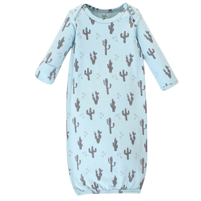 Touched by Nature Baby Boy Organic Cotton Long-Sleeve Gowns 3 Pack, Cactus Llama
