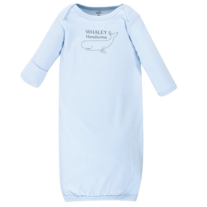 Touched by Nature Baby Boy Organic Cotton Long-Sleeve Gowns 3 Pack, Whale
