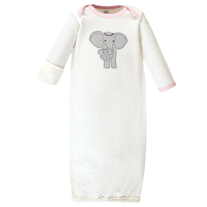 Touched by Nature Baby Girl Organic Cotton Long-Sleeve Gowns 3 Pack, Girl Elephant