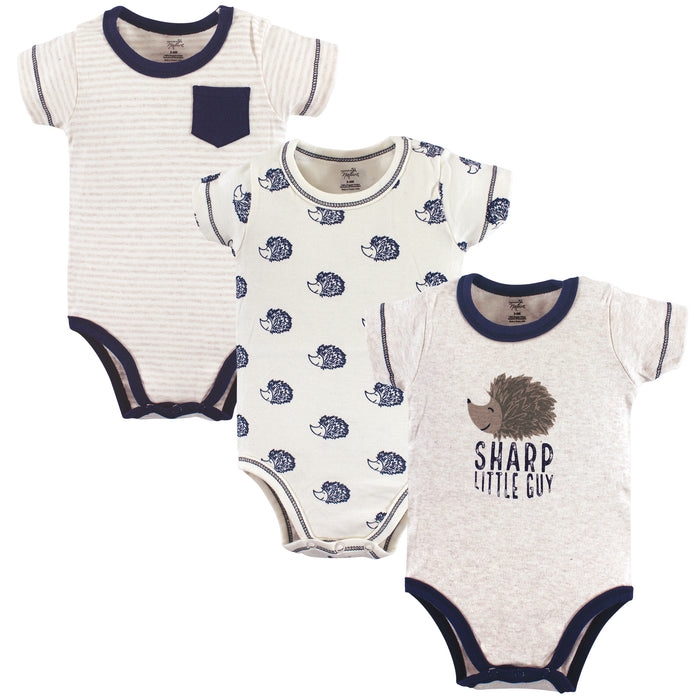 Touched by Nature Baby Boy Organic Cotton Bodysuits 3 Pack, Hedgehog