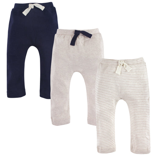 Touched by Nature Baby and Toddler Boy Organic Cotton Pants 3 Pack, Oatmeal Navy