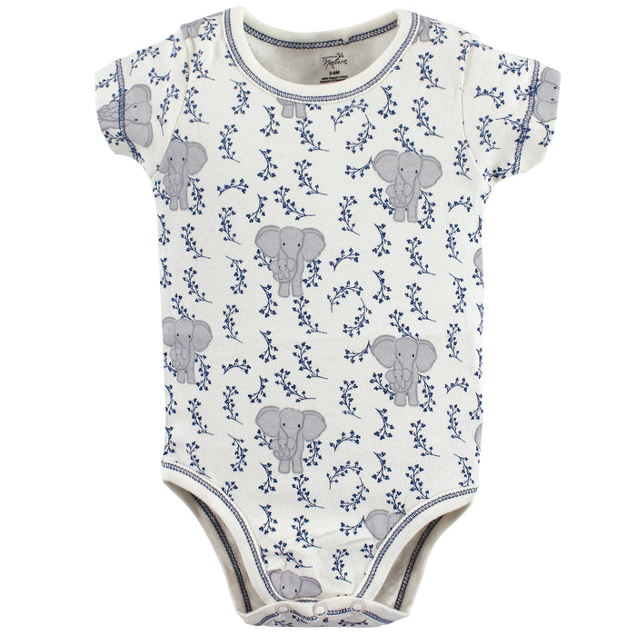 Touched by Nature Baby Boy Organic Cotton Bodysuits 3 Pack, Elephant