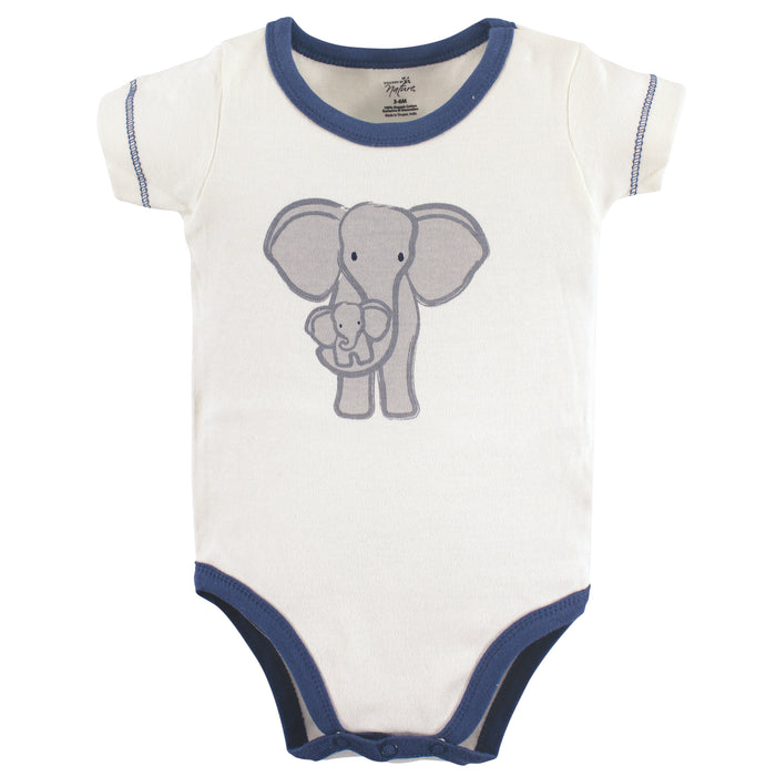 Touched by Nature Baby Boy Organic Cotton Bodysuits 3 Pack, Elephant