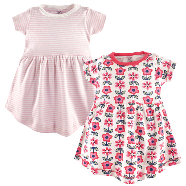 Touched by Nature Baby and Toddler Girl Organic Cotton Short-Sleeve Dresses 2 Pack, Flower