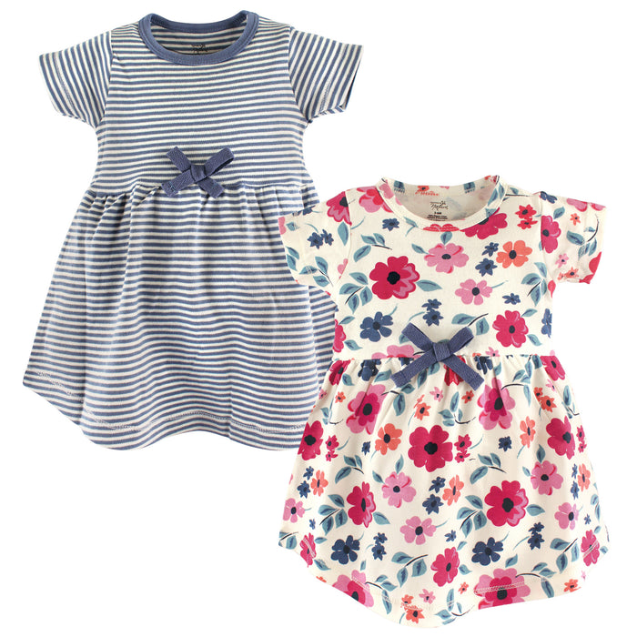 Touched by Nature Baby and Toddler Girl Organic Cotton Short-Sleeve Dresses 2 Pack, Garden Floral