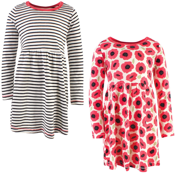 Touched by Nature Girls Organic Cotton Long-Sleeve Dresses 2-Pack, Poppy