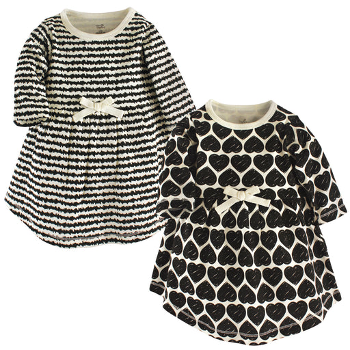 Touched by Nature Baby and Toddler Girl Organic Cotton Long-Sleeve Dresses 2 Pack, Heart