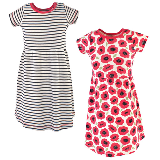 Touched by Nature Big Girls and Youth Organic Cotton Short-Sleeve Dresses 2-Pack, Poppy