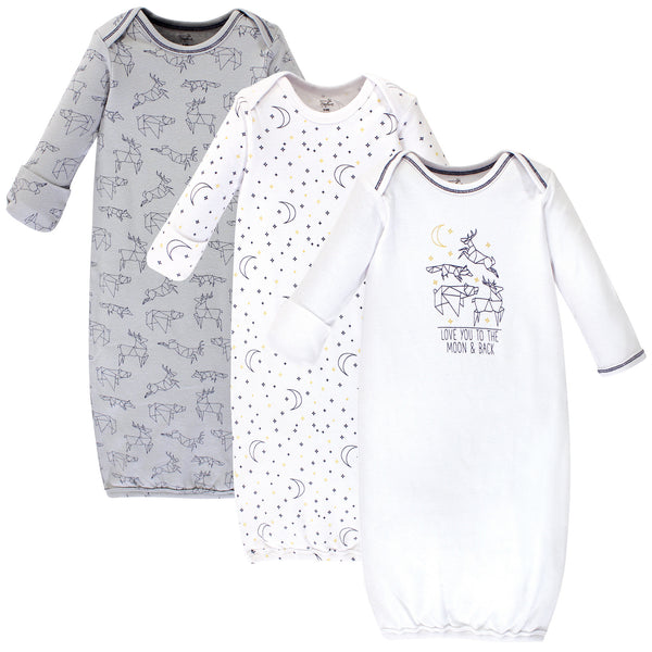 Touched by Nature Baby Boy Organic Cotton Long-Sleeve Gowns 3 Pack, Constellation 0-6 Months