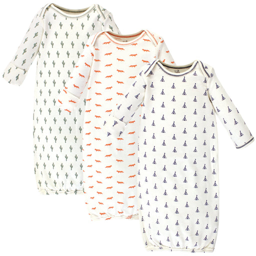 Touched by Nature Baby Organic Cotton Long-Sleeve Gowns 3 Pack, Prints, 0-6 Months
