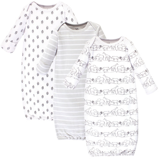 Touched by Nature Baby Organic Cotton Long-Sleeve Gowns 3 Pack, Safari