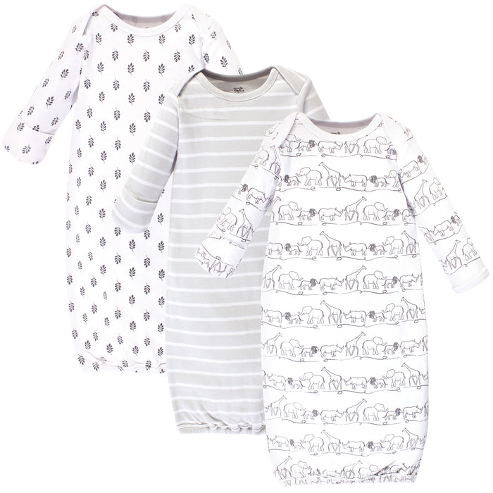 Touched by Nature Baby Organic Cotton Long-Sleeve Gowns 3 Pack, Safari
