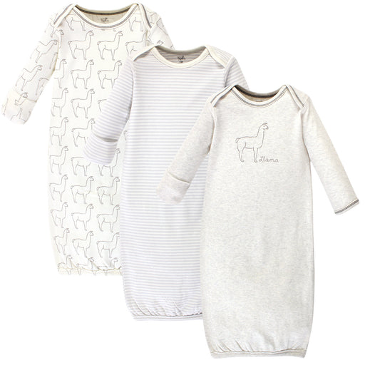 Touched by Nature Baby Organic Cotton Long-Sleeve Gowns 3 Pack, Llama, 0-6 Months