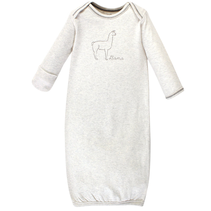 Touched by Nature Baby Organic Cotton Long-Sleeve Gowns 3 Pack, Llama, 0-6 Months