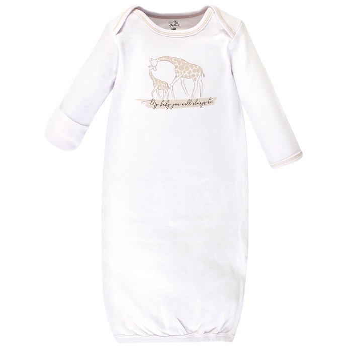 Touched by Nature Baby Organic Cotton Long-Sleeve Gowns 3 Pack, Little Giraffe, 0-6 Months