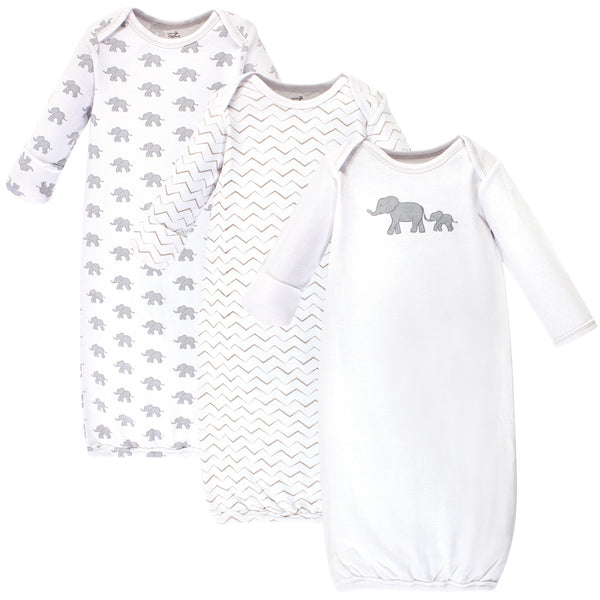 Touched by Nature Baby Organic Cotton Long-Sleeve Gowns 3 Pack, Marching Elephant, 0-6 Months