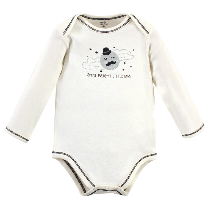 Touched by Nature Baby Boy Organic Cotton Long-Sleeve Bodysuits 5 Pack, Mr. Moon