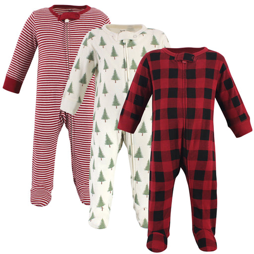 Touched by Nature Baby Organic Cotton Zipper Sleep and Play 3 Pack, Tree Plaid
