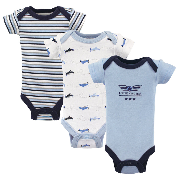 Luvable Friends Baby Boy Cotton Preemie Bodysuits 3-Pack, Airplane, Preemie