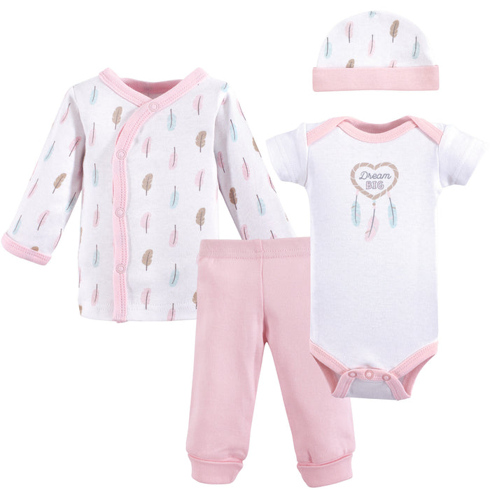 Luvable Friends Baby Girl Cotton Preemie Layette Set, Feathers Preemie