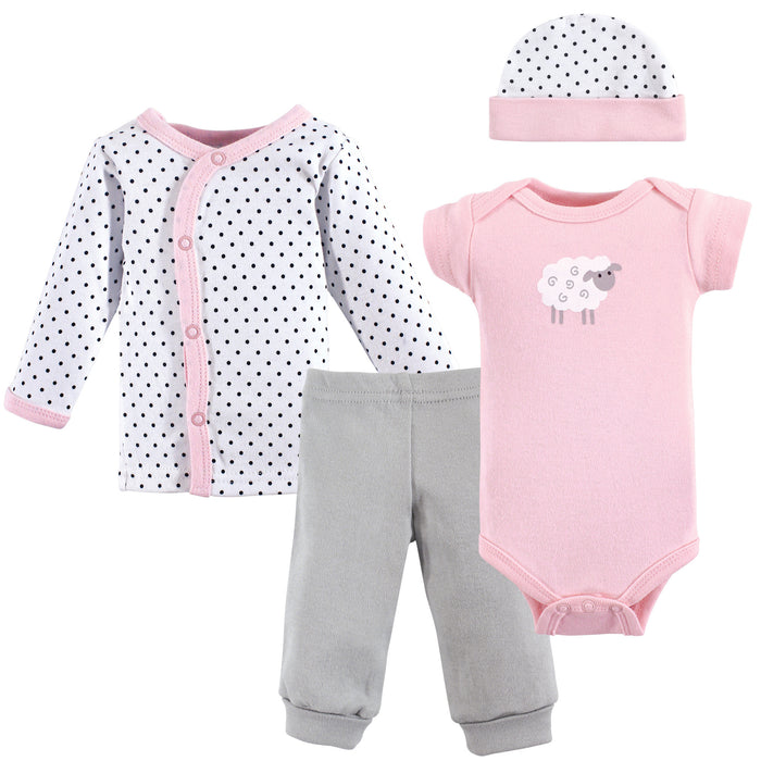 Luvable Friends Baby Girl Cotton Preemie Layette Set, Pink Sheep Preemie