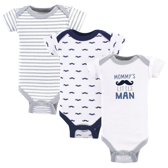 Luvable Friends Baby Boy Cotton Preemie Bodysuits 3-Pack, Mustache, Preemie