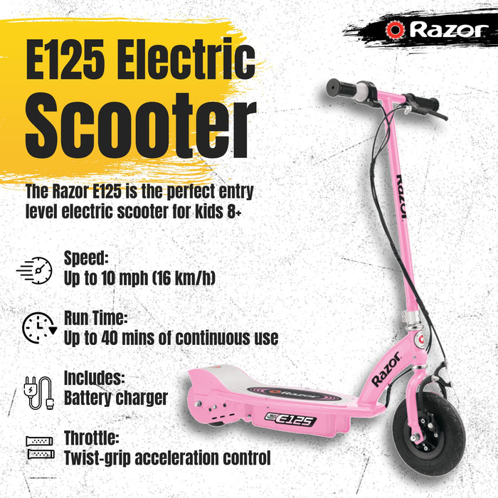 Razor E125 Kids Ride On 24V Motorized Battery Powered Electric Scooter Toy, Pink