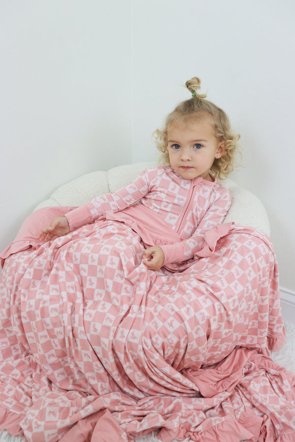 Dream Big Little Co HOPPITY BLUSH CHECKERS DREAM ROMPER