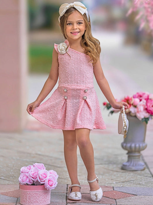 Mia Belle Girls Fancy Flower Pink Matching Top and Skirt Set