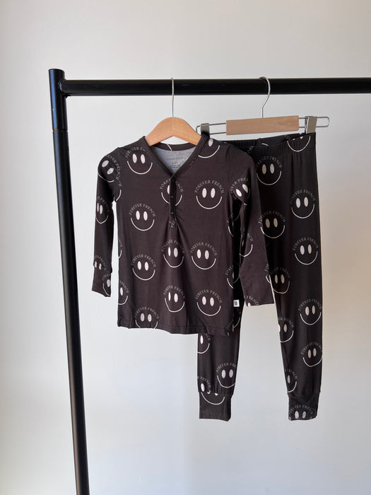 forever french baby Bamboo Two Piece Pajama | Charcoal & White FF Smile