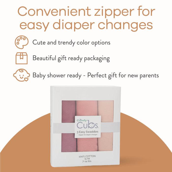 Comfy Cubs Easy Swaddle Blankets with Zipper - Light Blush, Blush, Mauve