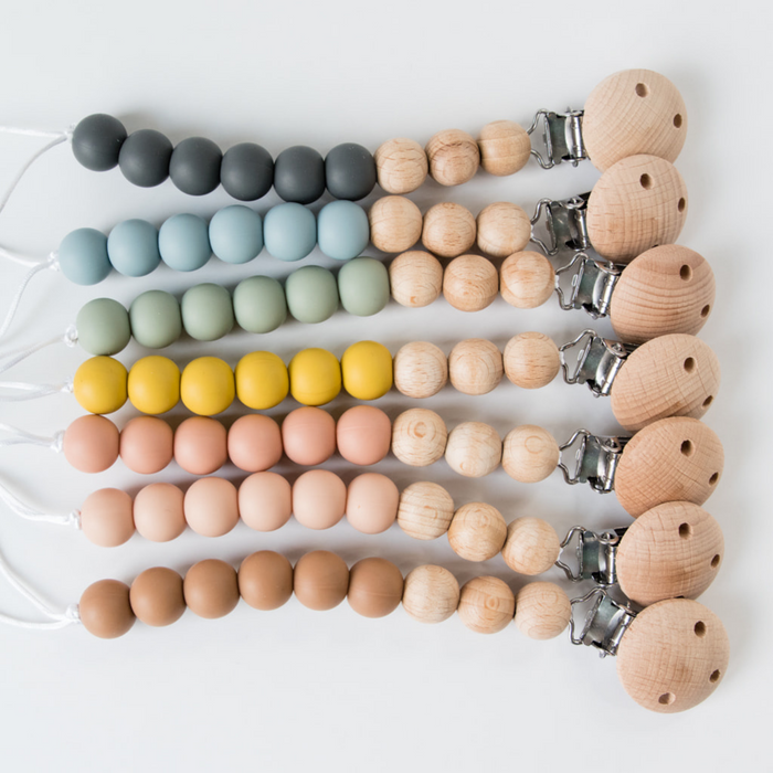 Babeehive Goods Sage Beaded Wooden & Silicone Pacifier Clip