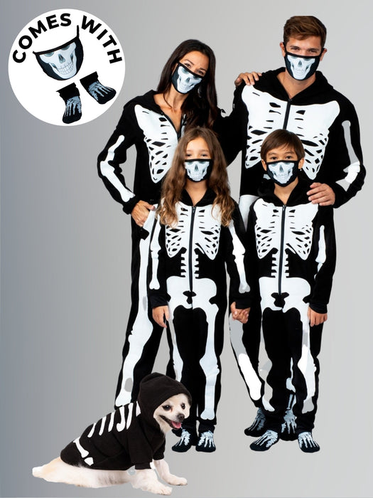 Mia Belle Girls Family Bone-afide Best Skeleton Hoodie Onesie Pajama Set