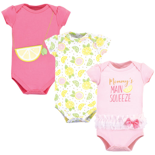Little Treasure Baby Girl Cotton Bodysuits 3-Pack, Main Squeeze