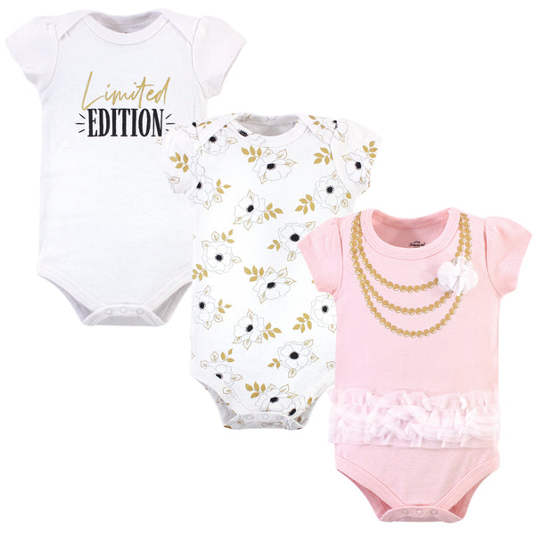 Little Treasure Baby Girl Cotton Bodysuits 3-Pack, Limited Edition