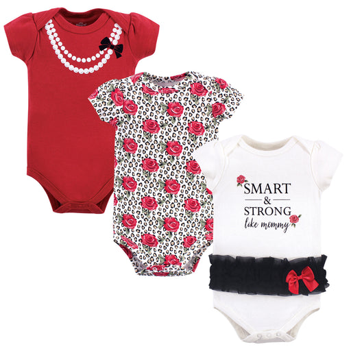 Little Treasure Baby Girl Cotton Bodysuits 3-Pack, Leopard Rose