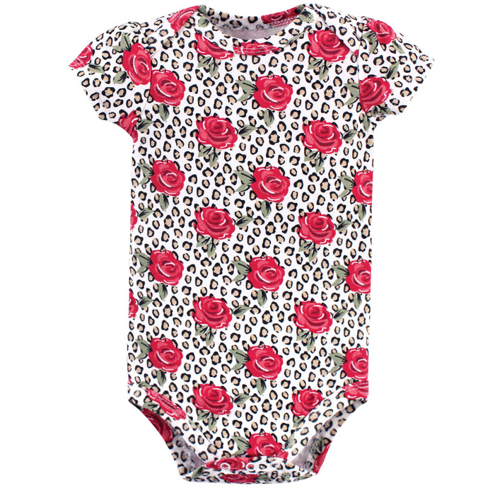 Little Treasure Baby Girl Cotton Bodysuits 3-Pack, Leopard Rose