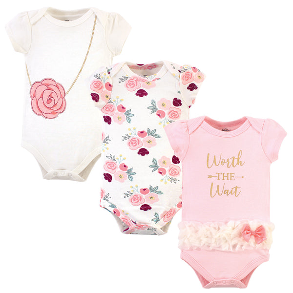 Little Treasure Baby Girl Cotton Bodysuits 3-Pack, Worth The Wait